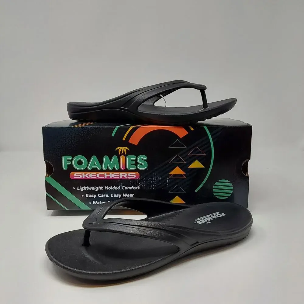 Skechers Foamies Bay Breeze Boardwalk Black Flip Flop Sandals Women's 8 NIB